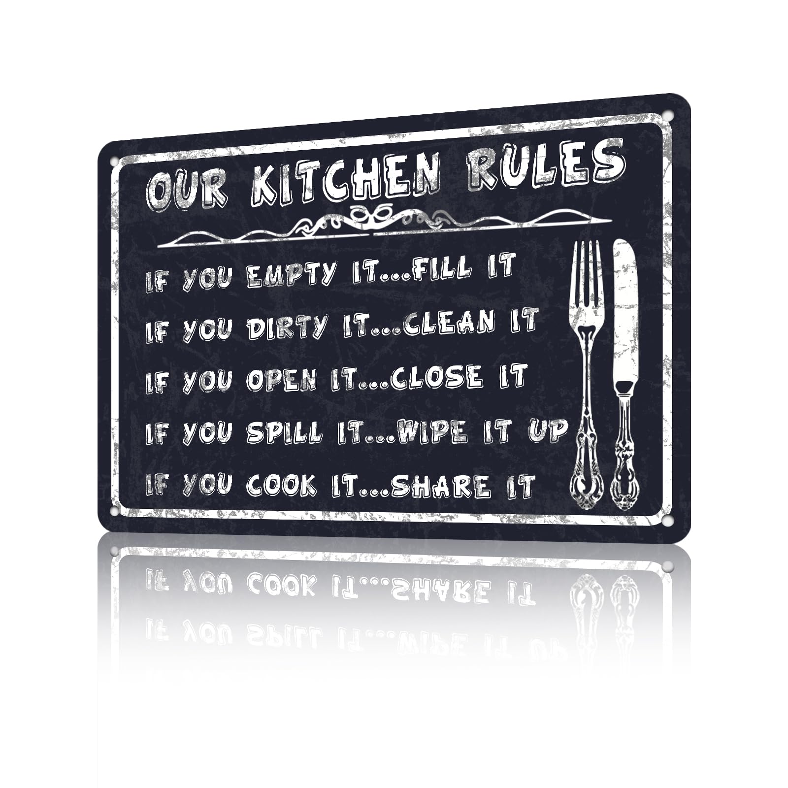 Anceky Our Kitchen Rules Metal Sign Retro Tin Sign Funny Wall Decor for Home Farmhouse Bar Cafe Bedroom 12×8 Inch