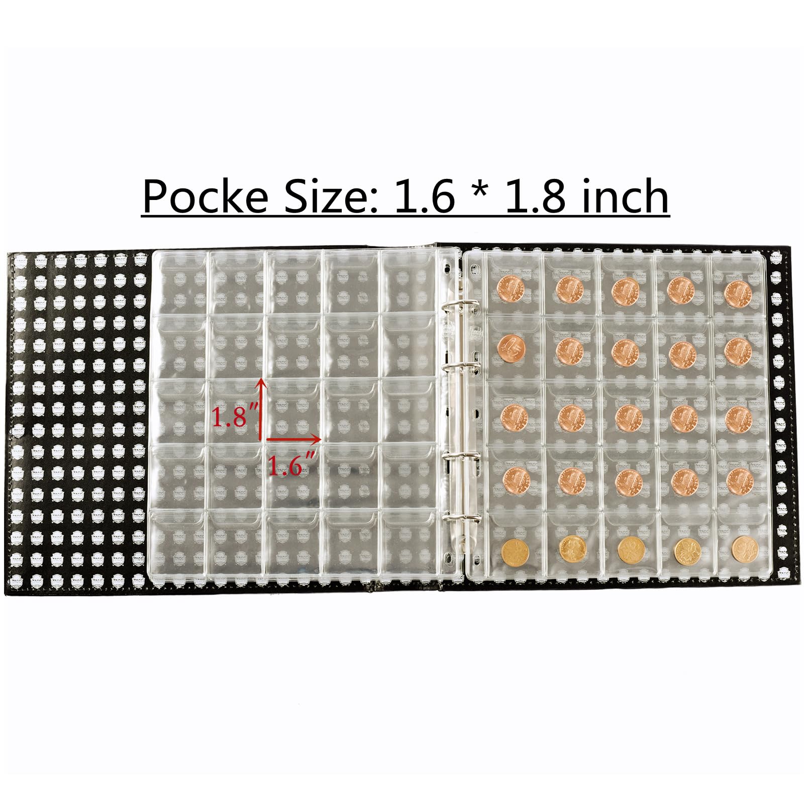 Ettonsun Professionelles Münzsammelbuch mit 250 Fächern, 4,6 x 4,1 cm, Münzfach, Sammelhalter, Zubehör, Münzaufbewahrung, Album, Ordner für Sammler (schwarz)