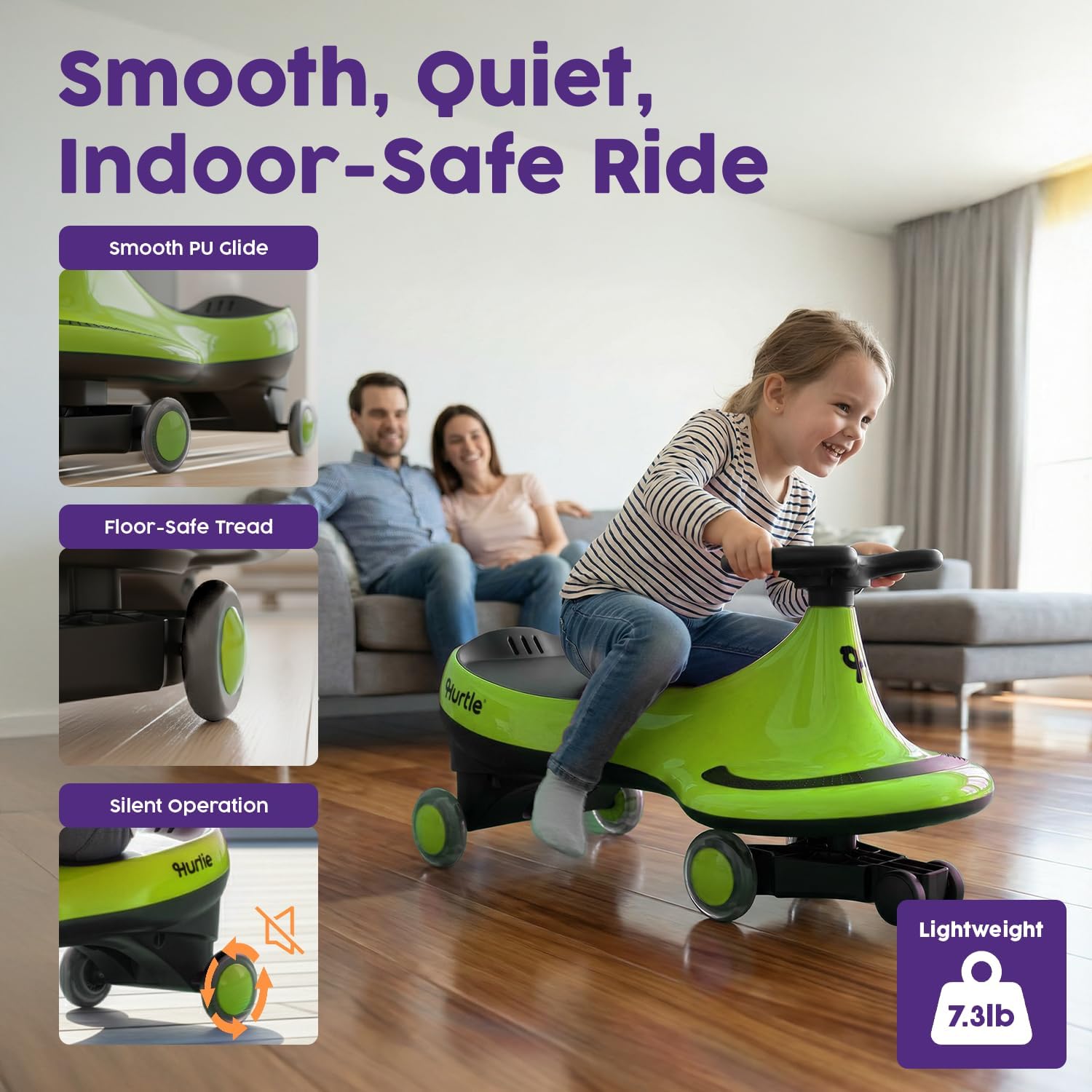 Hurtle Swing Ride On Car, Wiggle Car Toy for Kids, No Pedals, Batteries or Gears, Safe Toddler Ride On Toy with Twist & Go Motion, for Indoor & Outdoor Use, Suitable for Kids Above 2 Years, Green - Image 4