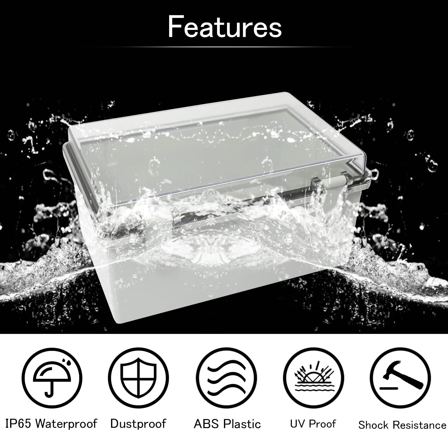Abzweigdose IP65 wasserdichtes ABS-Kunststoffgehäuse, aufklappbar, PC, transparente Abdeckung, elektrische Projektbox mit Montageplatte, Kabelverschraubungen, 29x19x14 cm (290x190x140)