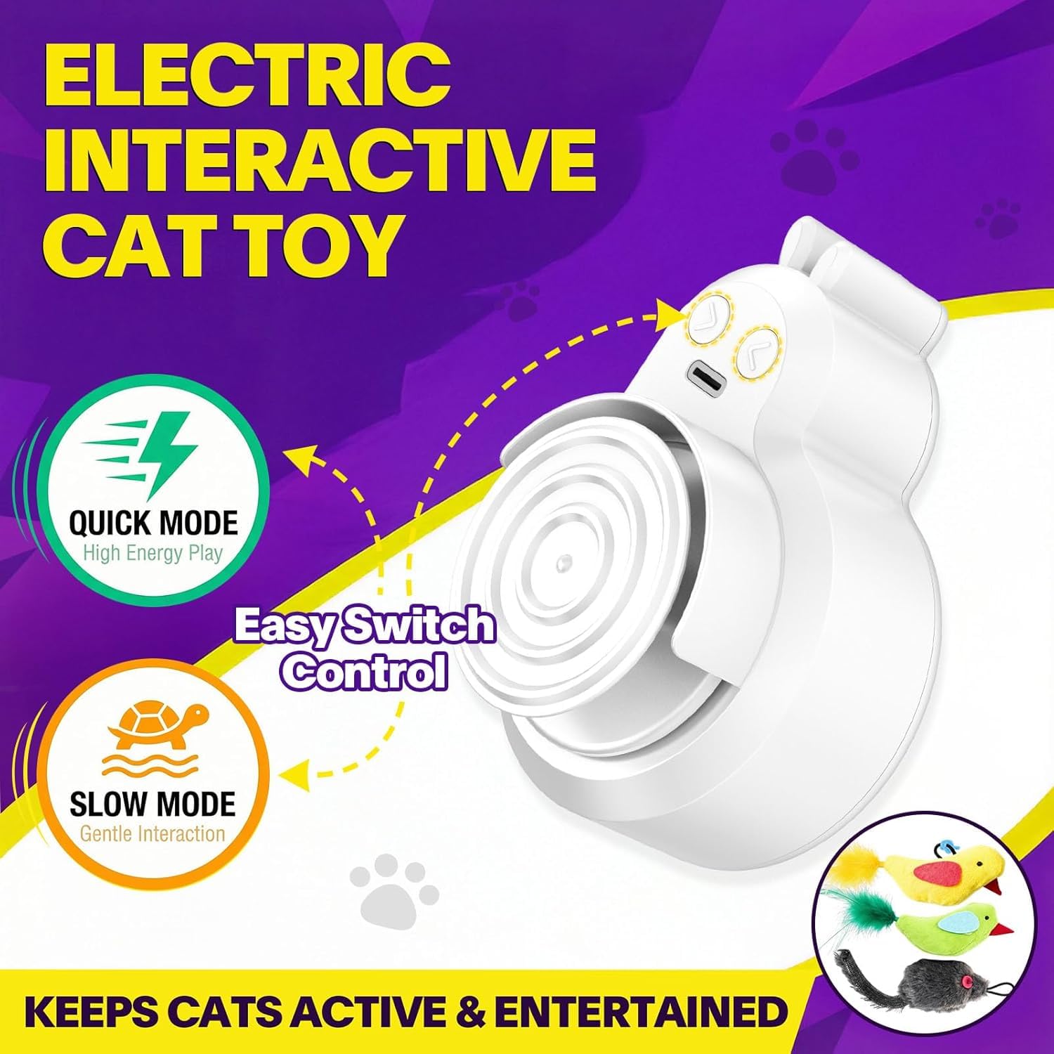 Jouets interactifs pour chats d'intérieur : plume d'oiseau volant automatique électrique et baguette de souris, jouet d'enrichissement électrique rechargeable pour chatons ennuyés et chats adultes