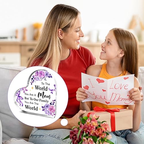 Miniatura 4 de Letrero acrílico con corazón para el día de la madre, To the World, You are a Mother Desk Decor, regalos para mamá de hija e hijo, ideas de regalo