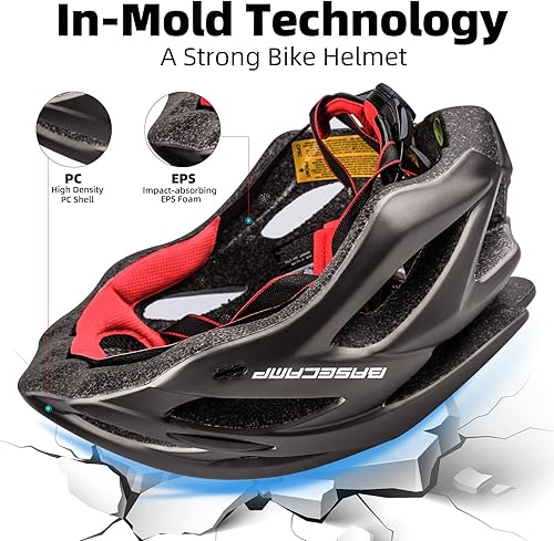 Miniatura 5 de Casco de bicicleta casco de bicicleta base con luz trasera LED visera solar portátil ligero transpirable tamaño ajustable para adultos hombres