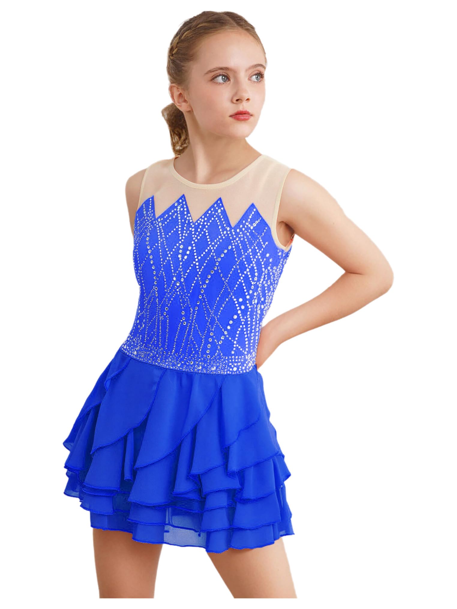 Freebily Abito da Pattinaggio Artistico Bambina Vestito da Balletto Danza Classica Ballerina con Strass Body Ginnastica Ritmica Costume da Ballo Lirico Contemporaneo