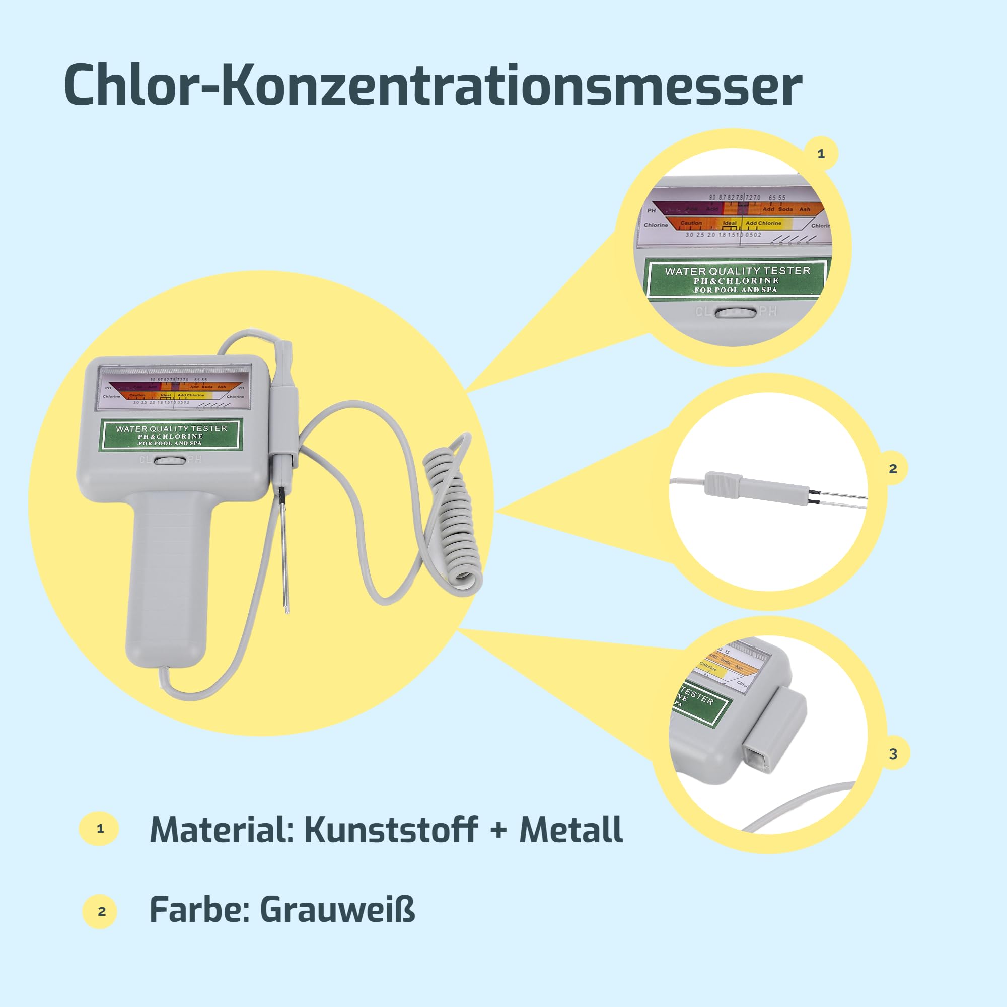 PH-Tester pool messgerät chlor und ph digital Chlormessgerät, Monitor, Chlor-PH-Messgerät, 2-in-1-Wasserqualitätstester für Schwimmbäder, Hydrokulturen, Pools, Produits de mesure