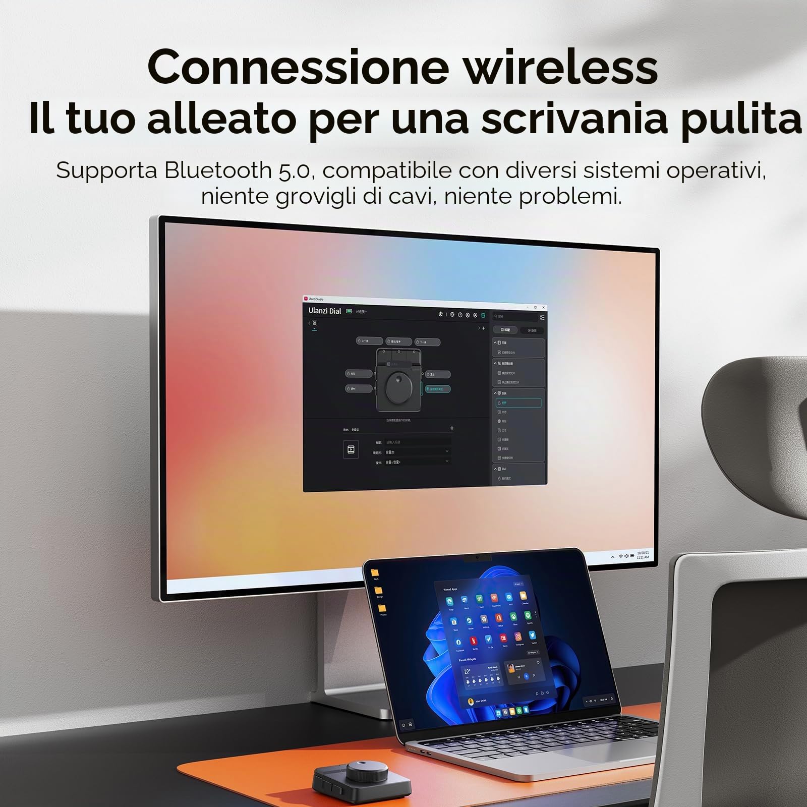 ULANZI D100H Tastiera per editing video con manopola di regolazione, Controller wireless bluetooth per Mac/PC, Tastierino macro personalizzabile 7 in 1 con feedback tattile, per fotografi e videomaker