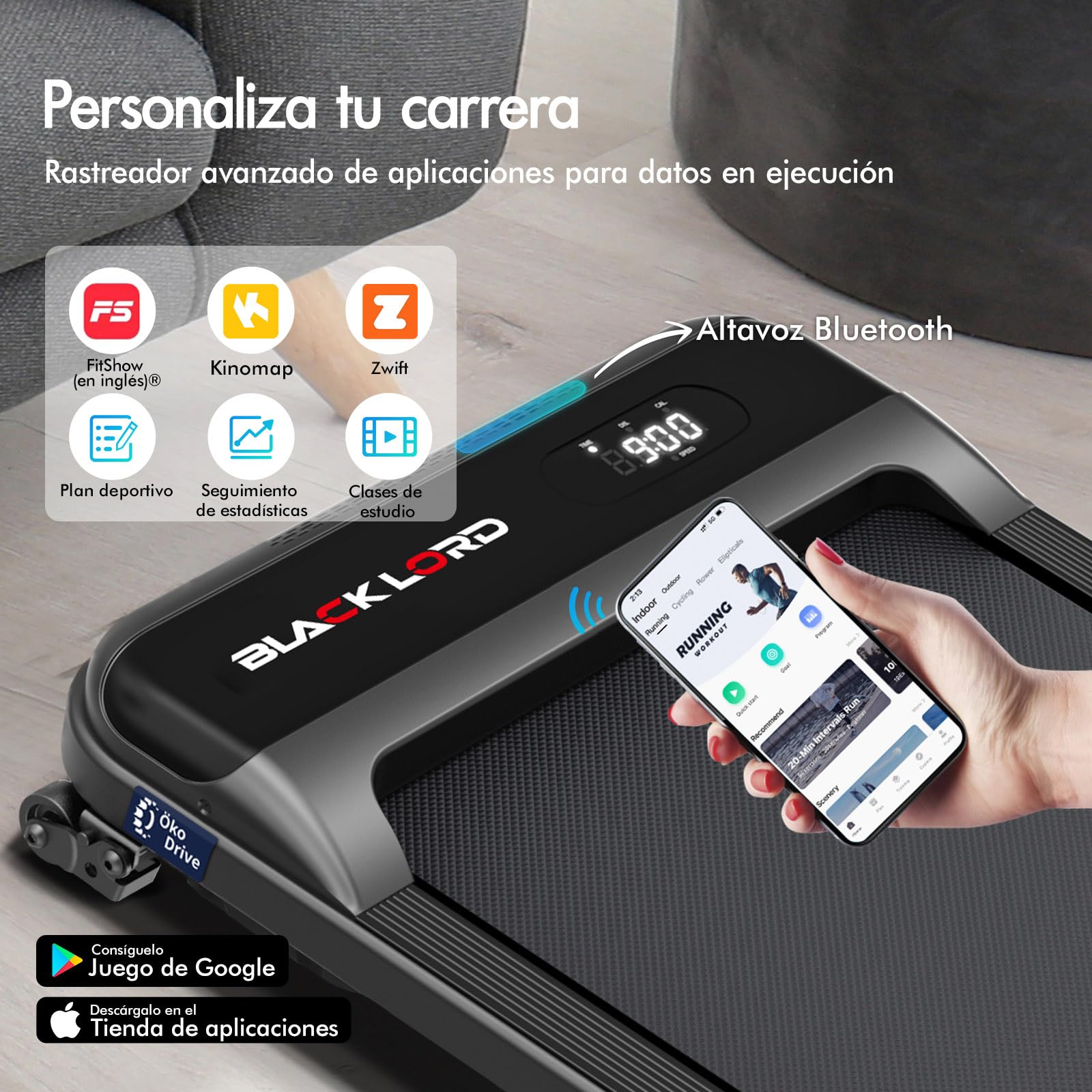 BLACK LORD Cinta de Correr, Walking Pad 9/12/16km/h, Superficie de Carrera con/sin inclinación del 9%, para Debajo del Escritorio, Pantalla LED, portátil,silenciosa,Capacidad de Peso de 120/130/140kg