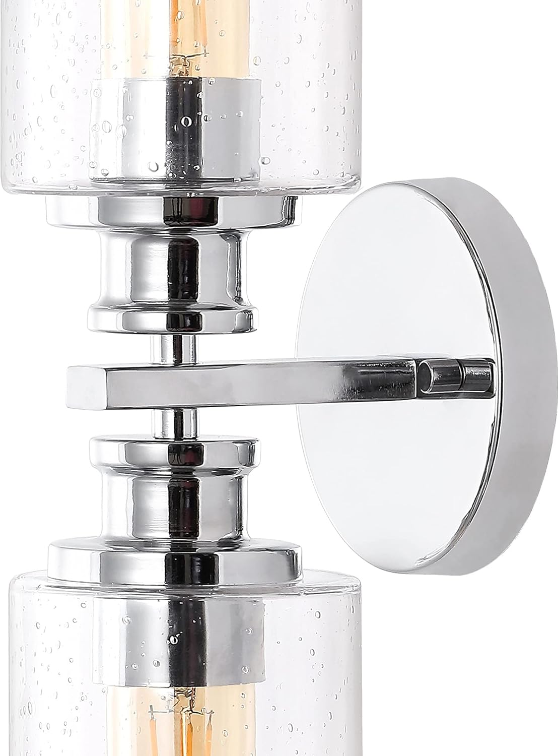 JONATHAN Y 16.5" Chrome 2-Light LED Wall Sconce, Modern Farmhouse Vanity Light with Seeded Glass Shade, Industrial Iron Fixture for Bathroom Mirror, LED Bulbs Included (JYL7577D)