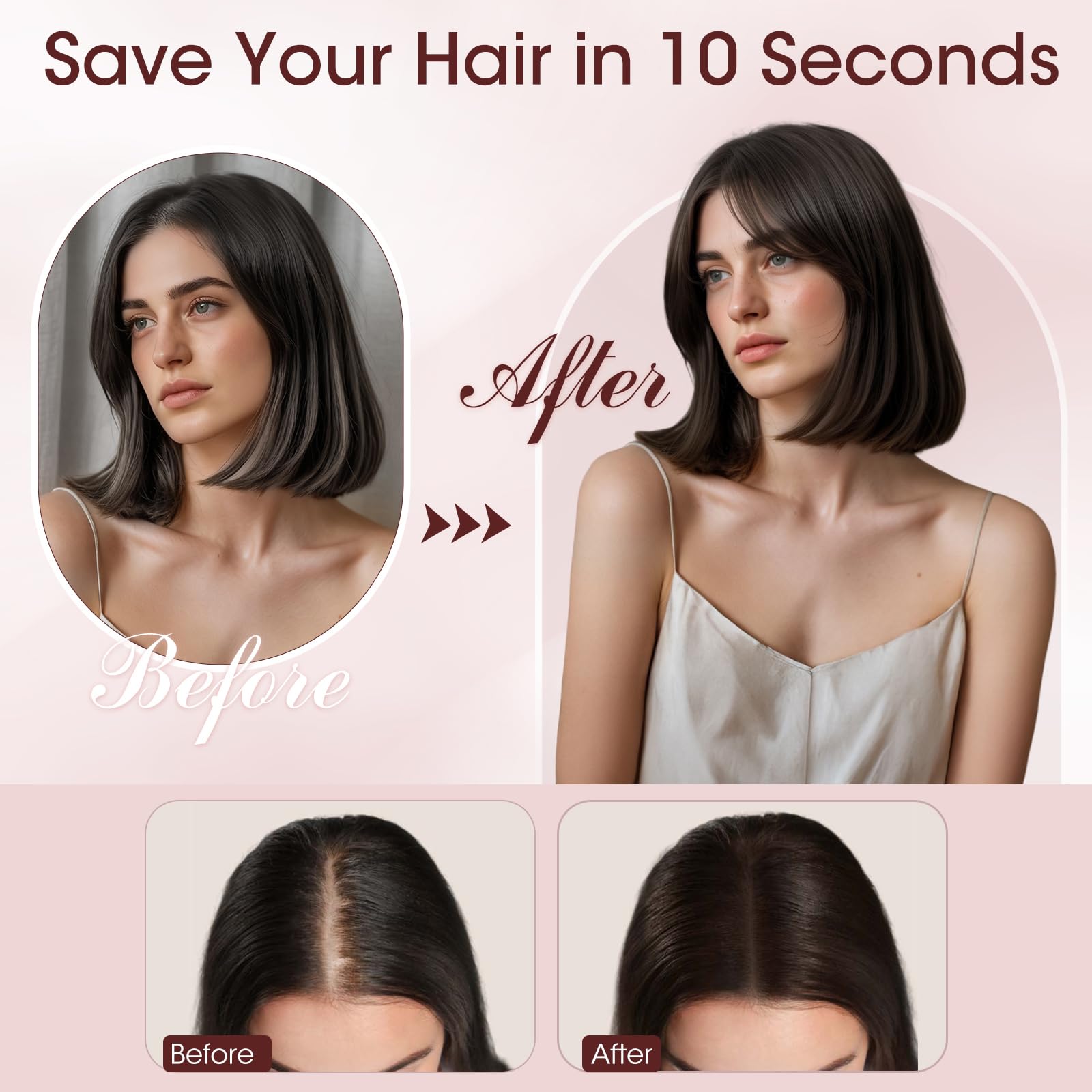 MY-LADY Topper Cheveux Humain Femme Sans Frange Volumateur Capillaire Naturel Léger Forme le Visage Pour Femme Fille(35g, #02 Marron Foncé)