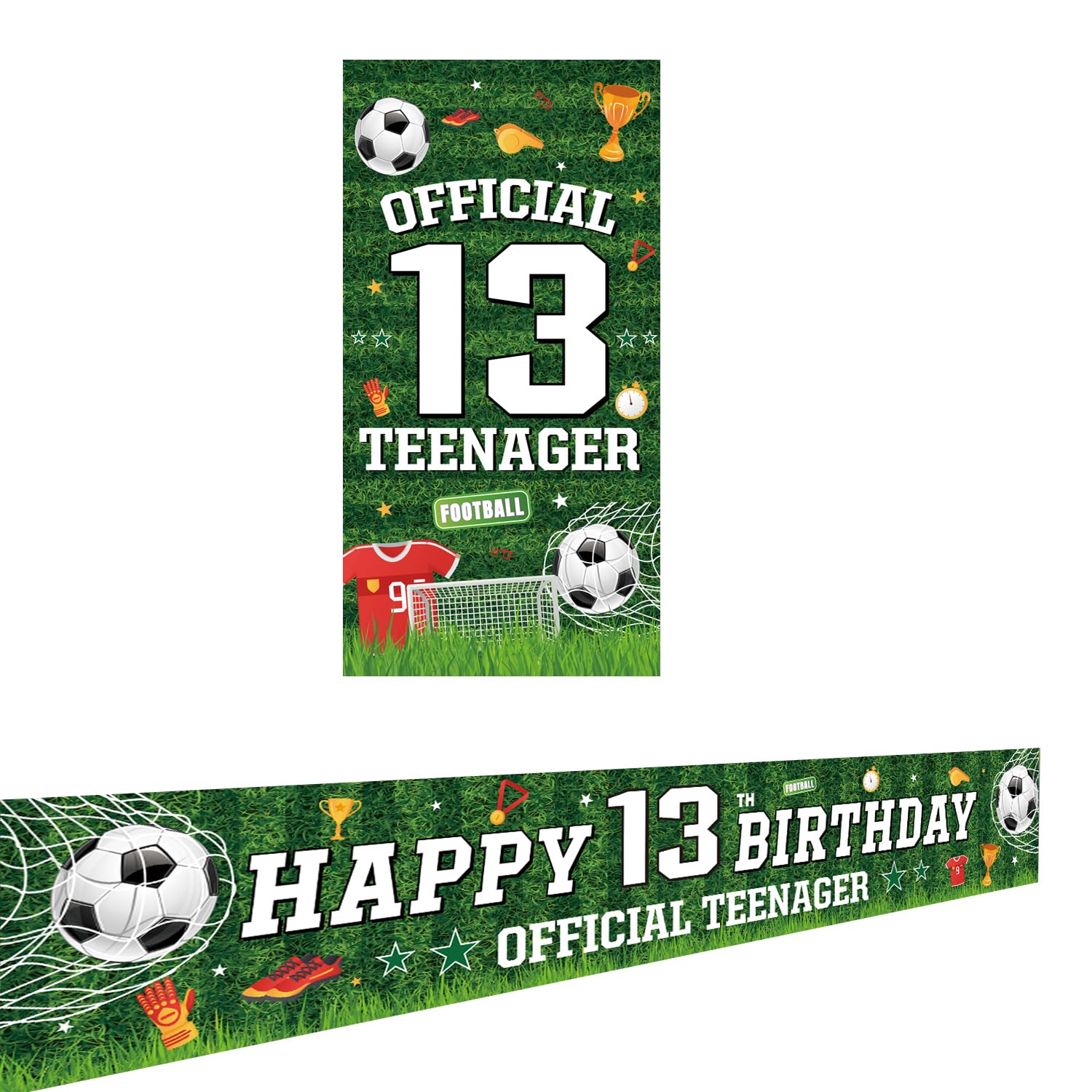 Tagoofely Soccer Ball Official Teenager 13th Birthday Door Banner, 70.87Inches x 35.43Inches, Green, Polyester, Rectangular, Sport Theme, Easter