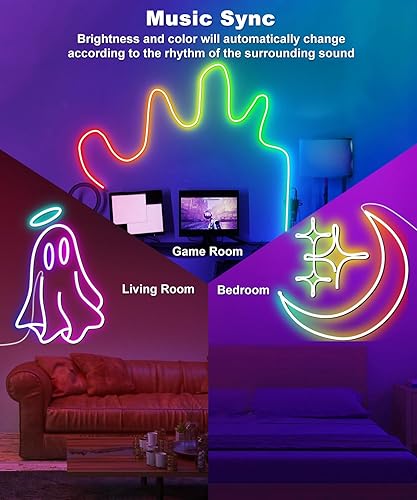 Miniatura 5 de Luces de cuerda de neón, luces de neón de 16.4 pies, tiras de luces LED RGBICW, tiras de luces de neón personalizadas para dormitorio y pared IP67