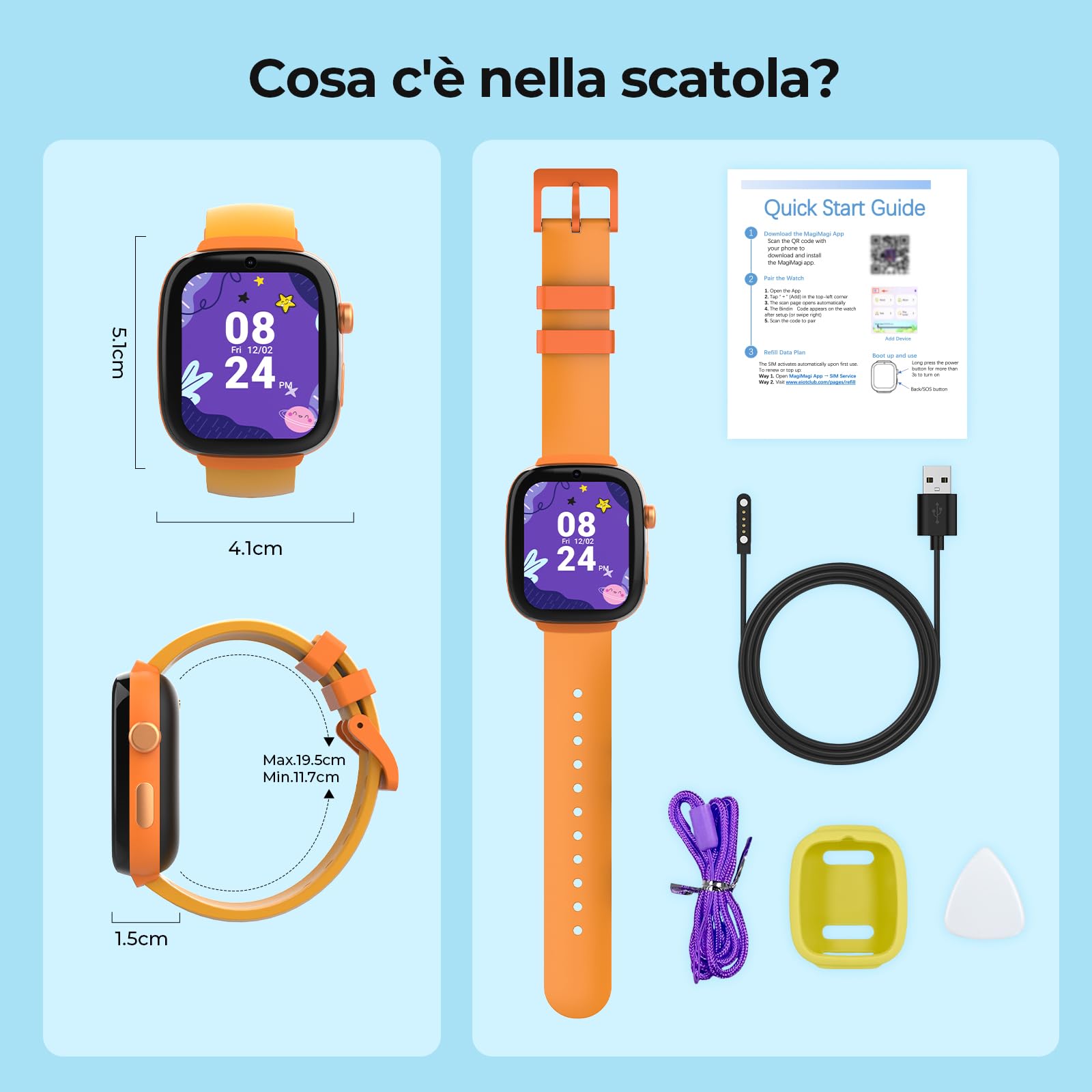 EIOTCLUB, Smartwatch per Bambini 4G, Scheda SIM Integrata, Chiamate Video HD e GPS+LBS+Wi-Fi, Funzione SOS e Zone Sicure, Modalità Classe e Controlli APP, Impermeabile IP68, Smartwatch per Bambini e
