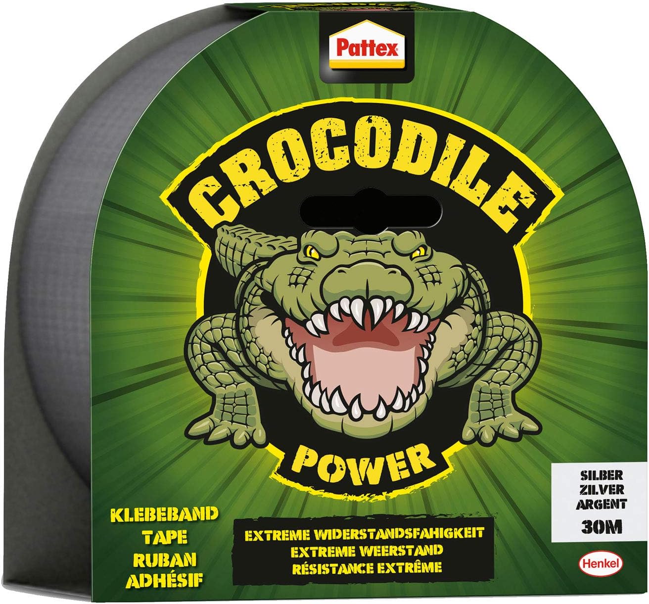 Pattex Crocodile Power Adhesive Tape, Strong Fabric Tape with Double Thickness, Extreme Resistance for the Most Difficult Repairs, Duct Tape for Various Materials, Black, 1 x 30 m