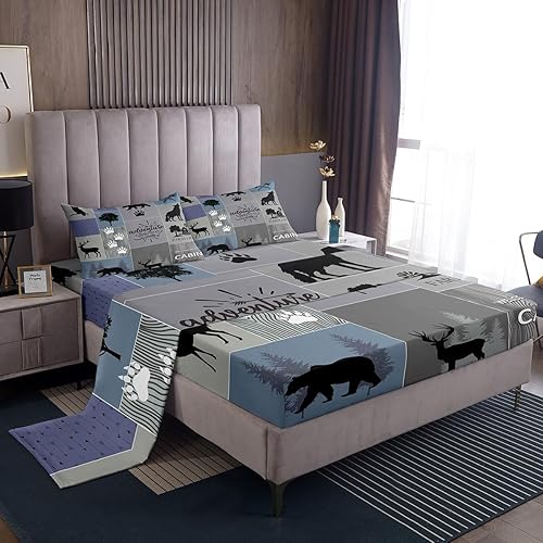 Manfei Juego de sábanas retro de tamaño matrimonial, juego de ropa de cama de retazos de aventura para decoración de habitación de niños y niñas,