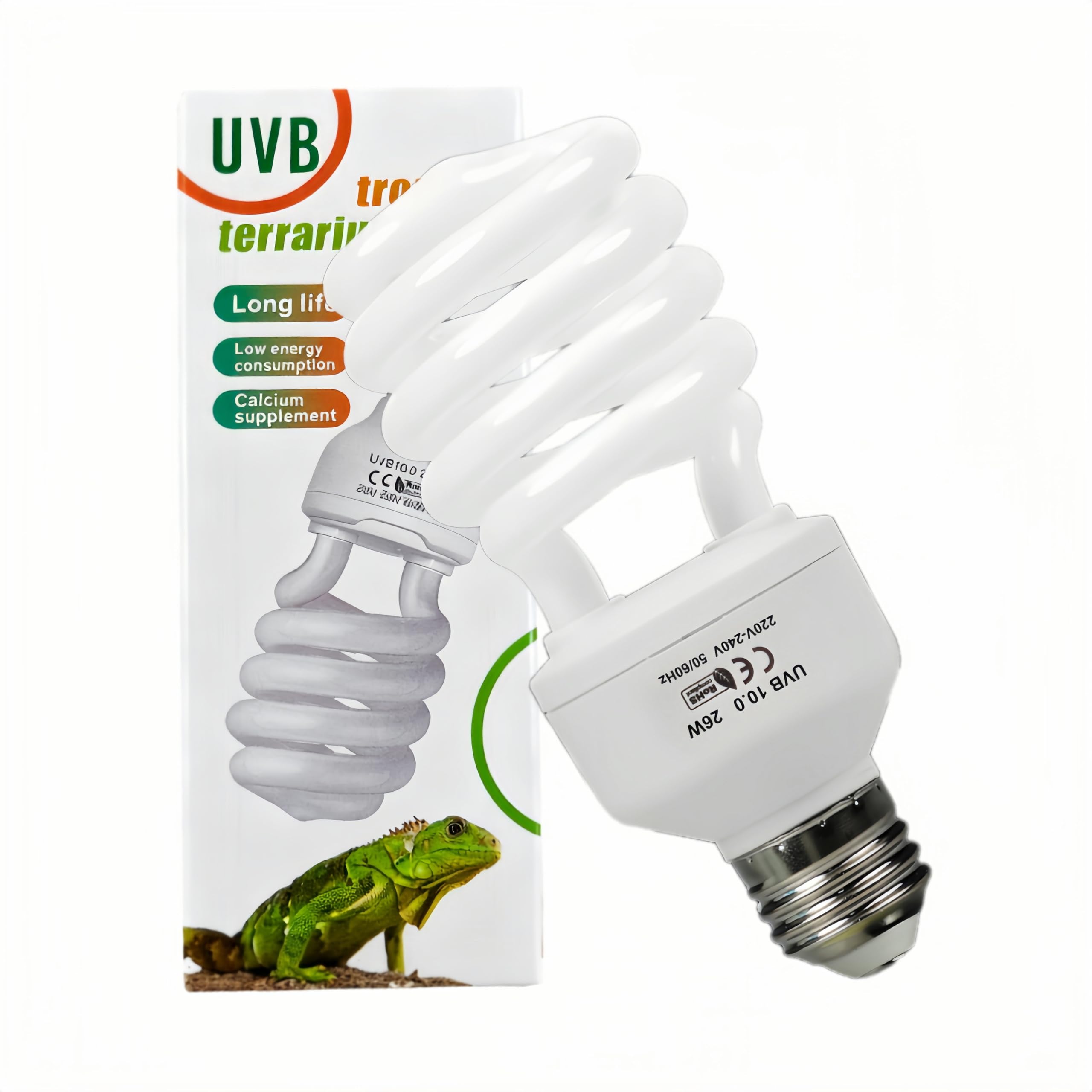 PetFizz Reptile UVA UVB Lamp Bulb, 26W 10.0 UVB Terrarium Fluorescent Light, E27 UVB Bulb for Reptile, Tortoise, Bearded Dragon, Lizard, Snake, Gecko