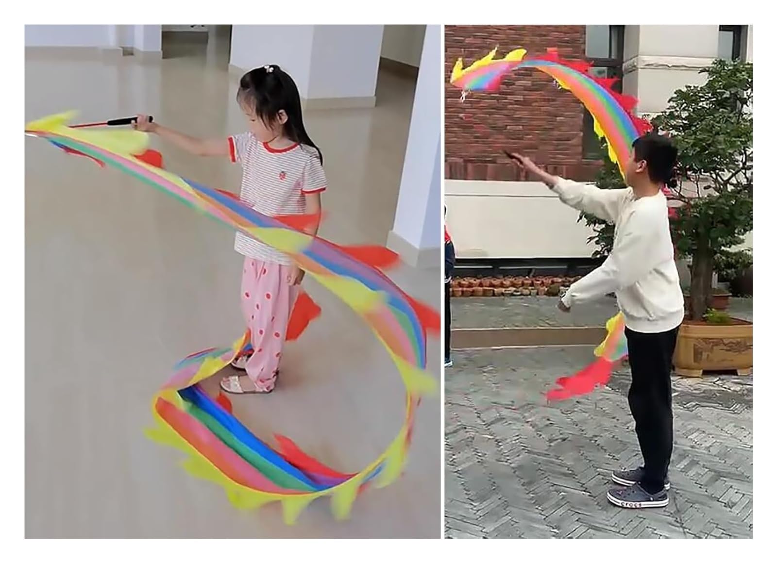 Nastro della Danza dei Draghi, Bacchetta Magica for Bambini, Set di Stelle filanti Drago di Seta Lavabile con Manici, Ballerina di Ginnastica Ritmica Poi agitazione Sportiva,(5 m/10ft)