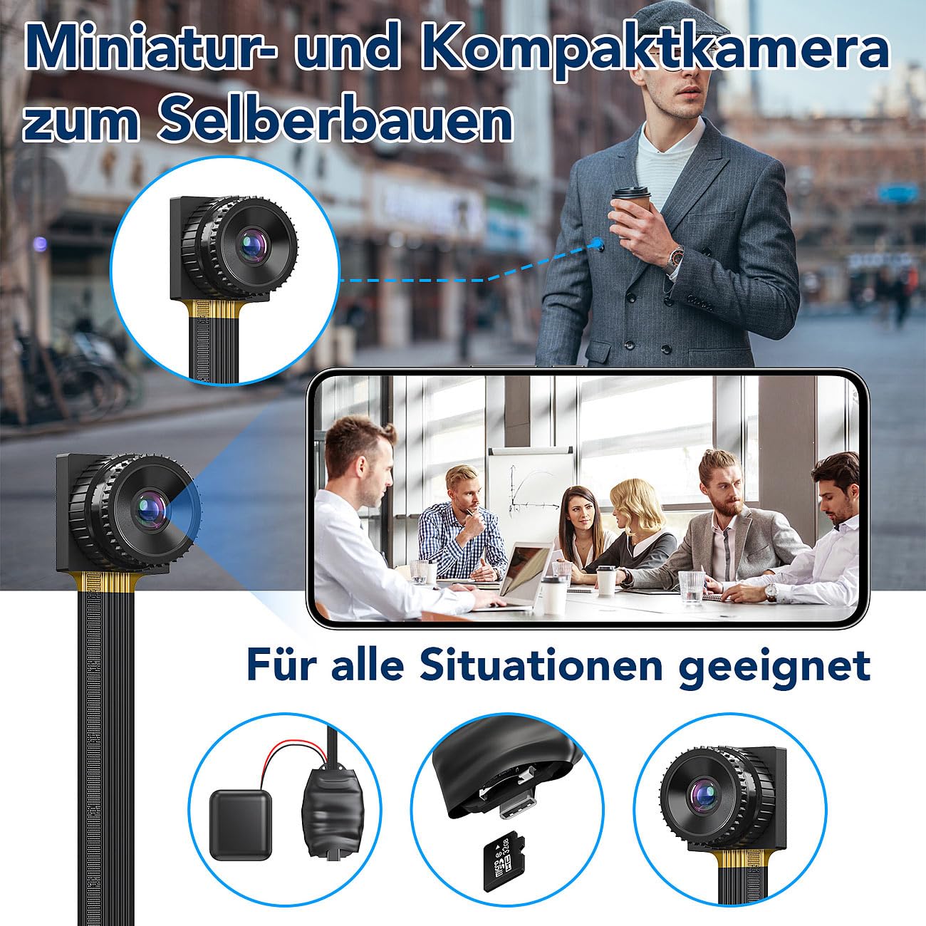Somikon Versteckte Kamera 2er-Set Full-HD-Micro-Einbau-Kameras mit Akku 65°-Bildwinkel
