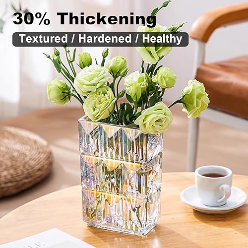 Miniatura 2 de Glass Flower Vase, Clear Crystal Vases for Centerpieces, Heavy Handmade Modern Vases for Decor Home Bedroom Kitchen Office Living Room, 7.88 Inch