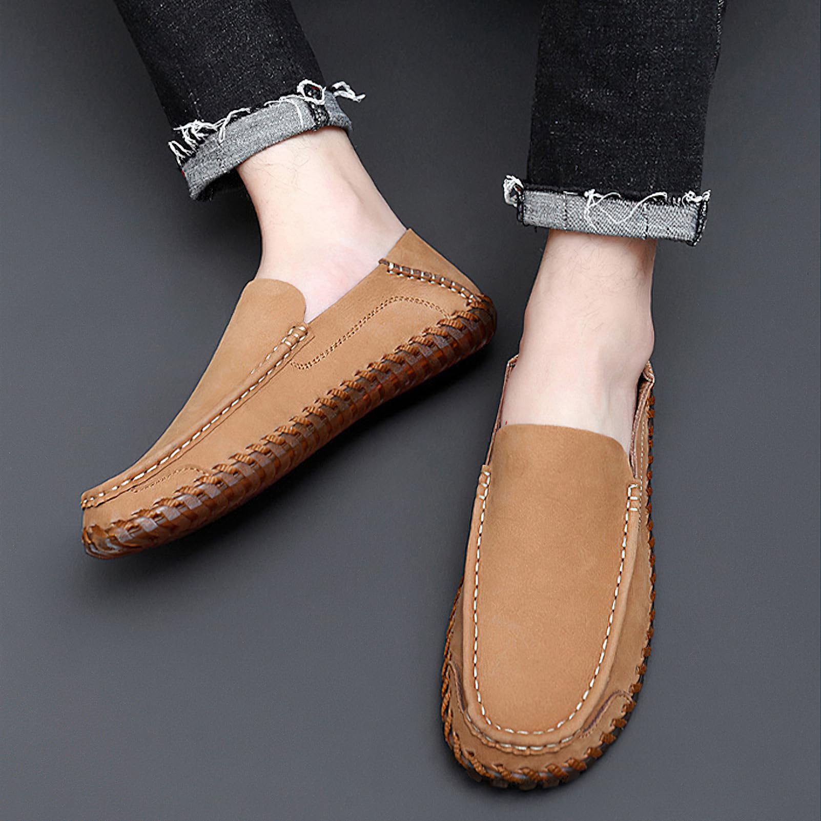 rismart Hombre Mocasines Zapatos de conducción Casual Piel Deslizar Zapatilla Planos