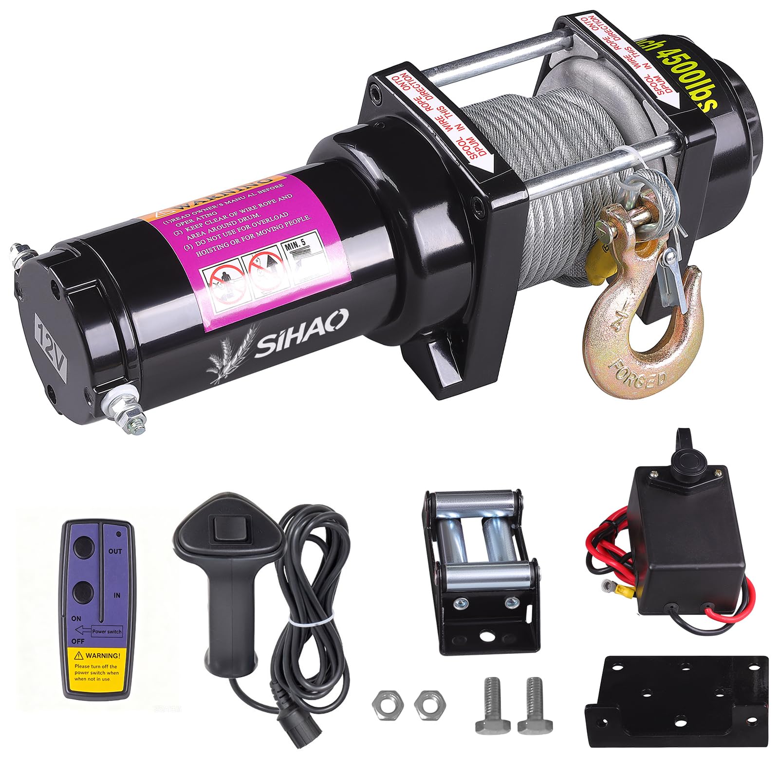 Verricello Elettrico 12V, 4500lb/2041kg Vericello 12Volt con Cavo D’acciaio, Impermeabile IP68 Argani Elettrici Per Rimorchi con Controllo Remoto Wireless e Portatile per Auto, SUV, Camion e Rimorchi