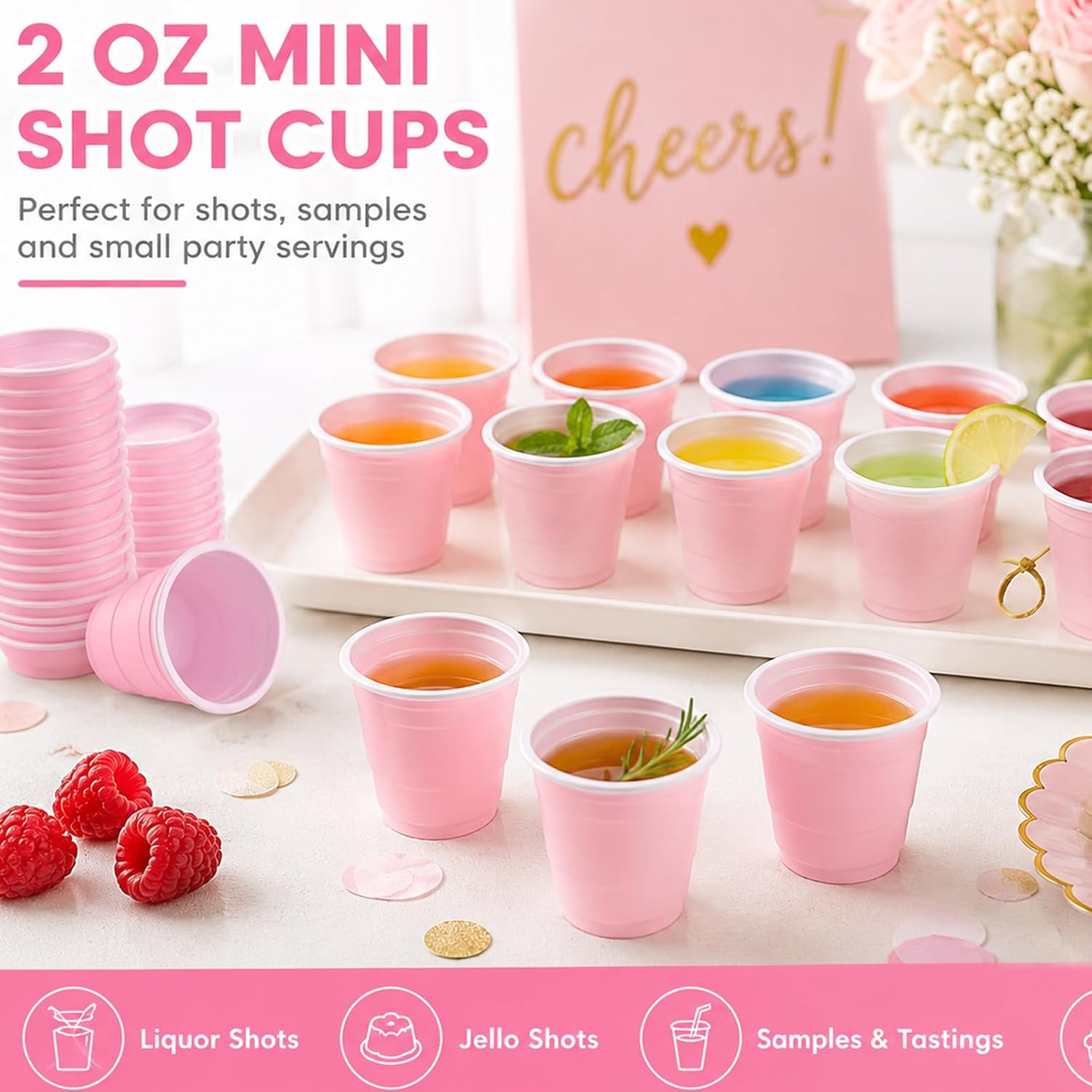 30 Pcs Disposable 2 oz Mini Plastic Shot Cups for Wedding, Graduation Party, Beer Sample Taste Serving, Birthday (Light Pink) image 5