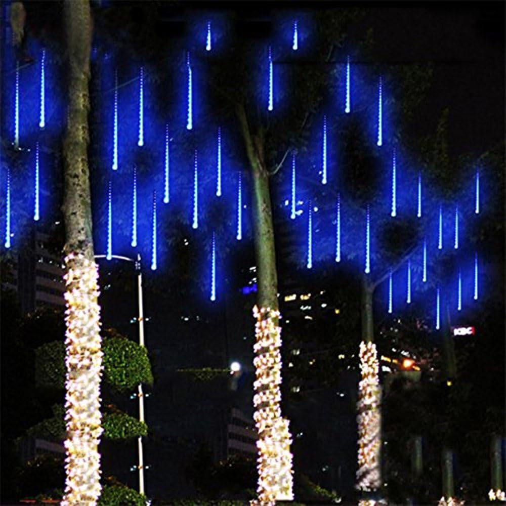 Security Meteor Shower Lights Waterproof Falling Rain Fairy String Lights 30cm 8 Tube 144 LEDs Christmas String Lights for Wedding, Party, Holiday, Xmas Decoration