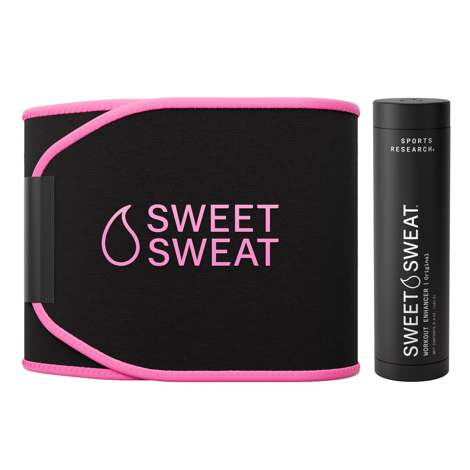 Sports Research Sweet Sweat Original Waist Trimmer (Pink, Medium) & Sweet Sweat Original Stick (6.4oz) Bundle