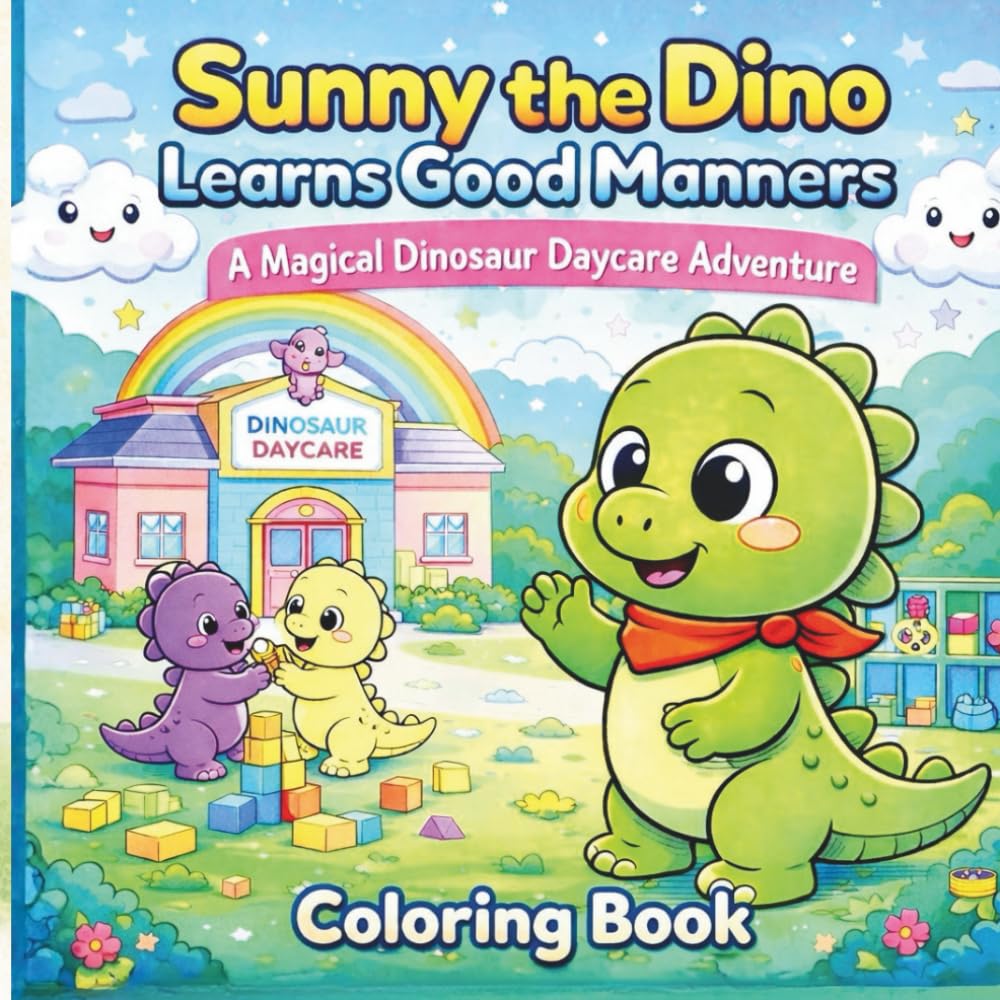 Sunny The Dino Learns Good Manners: A Magical Dinosaur Daycare Adventure Coloring Book Ages 3-8 (Sunny The Dino's Children's Coloring Book Adventure Series)
