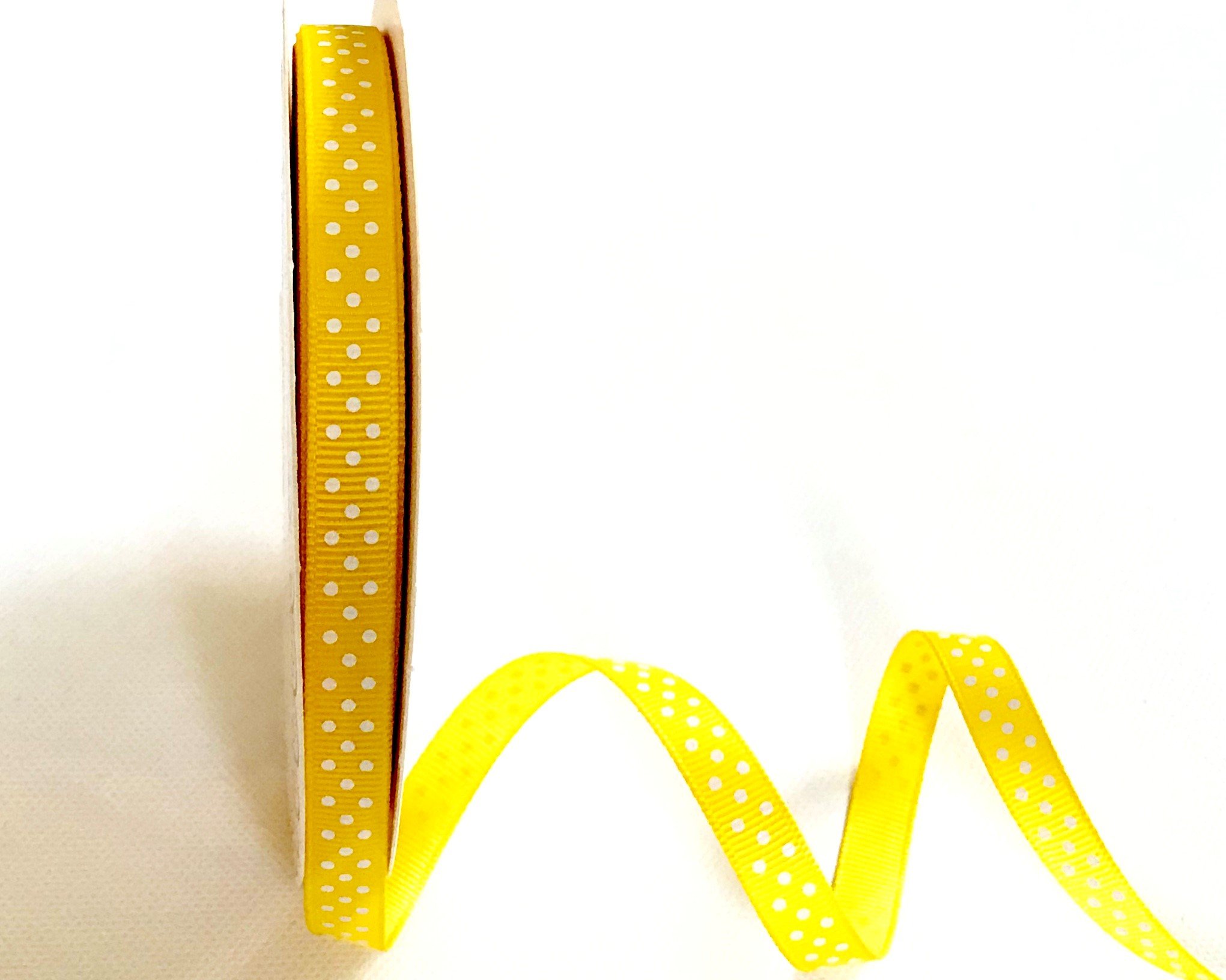 Bertie's Bows Yellow,White Daffodil Yellow With White Polka Dot 9Mm Grosgrain Ribbon On A 25M Roll