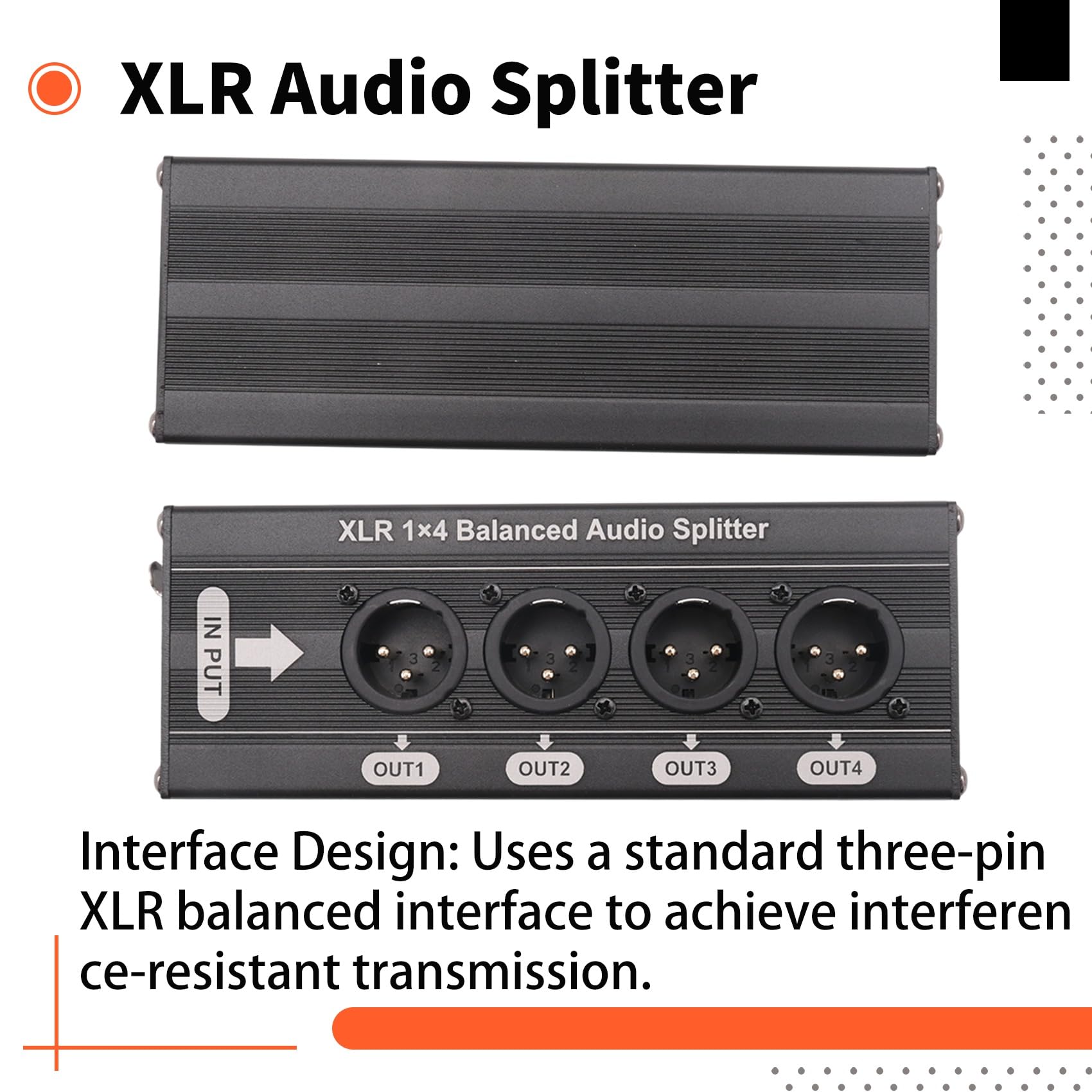 Splitter Audio Équilibré XLR 1x4 3 Broches 1 sur 4 Boîte de Distribution de Signal sans Alimentation