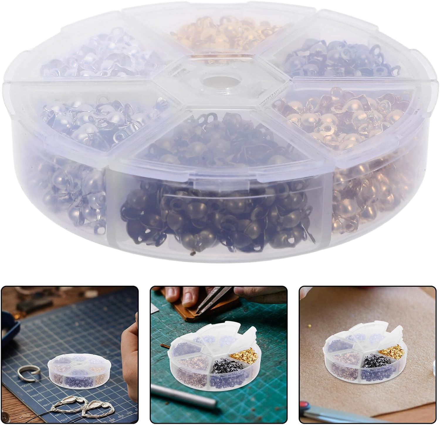 600pcs Metal Fold-Over Bead Tips End Caps Connector for DIY Jewelry Making, Necklace and Bracelet Craft Supplies, 6-Compartment Crimp Covers for Hobbyists