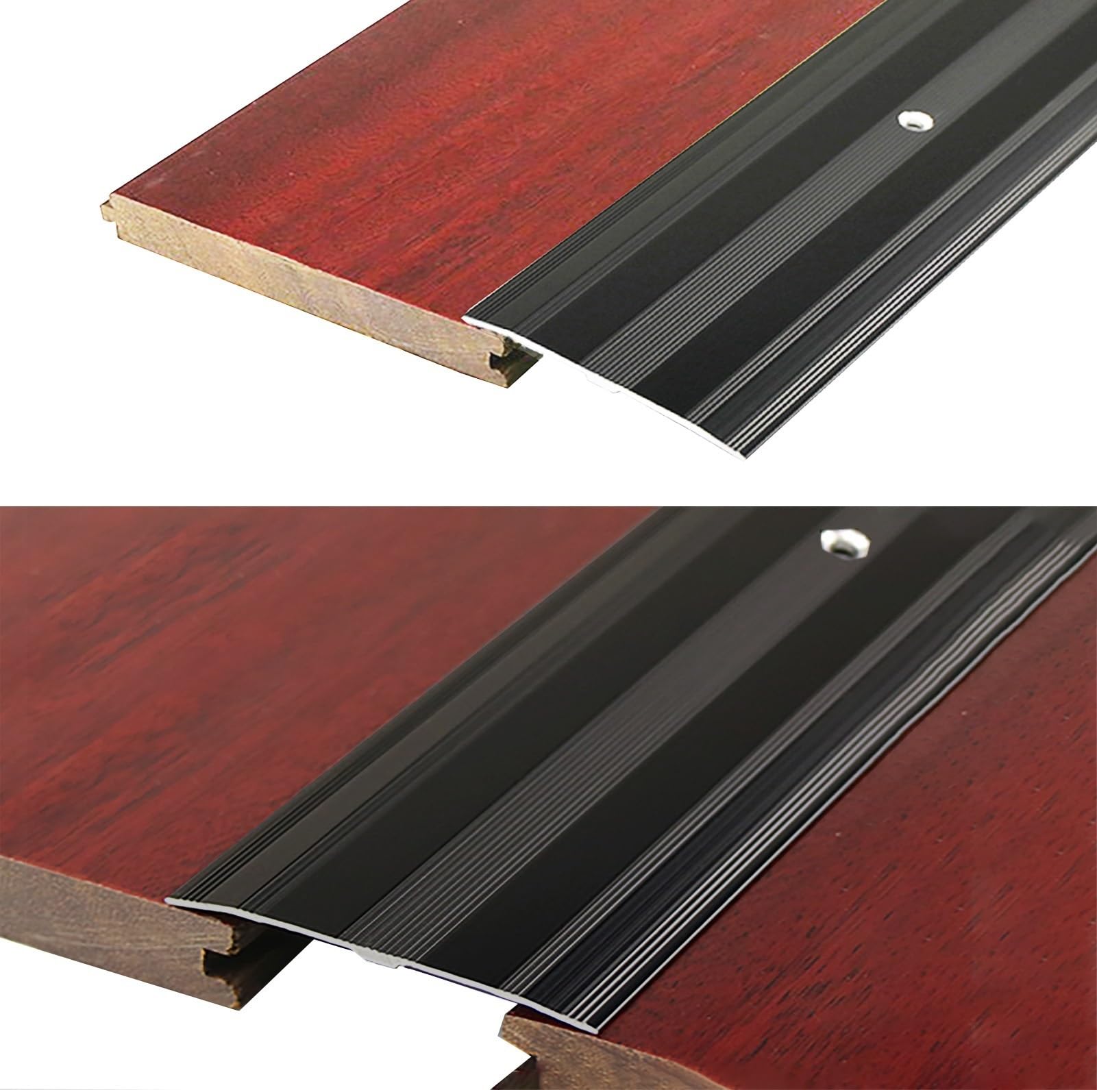 Schwarze Metall-Boden-Übergangsstange, 90 cm, 150 cm lang, mit Schraubnägeln, schneidbar, Türschwellenteiler für Türen