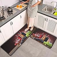 Vista 2 de Juego de 2 alfombras de cocina de vino, alfombras y tapetes de cocina de vasos de vino 3D, antideslizantes, lavables, absorbentes, de microfibra