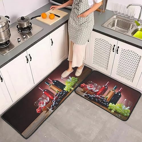 Miniatura 2 de Ghroiep Juego de 2 alfombras decorativas de cocina con vino tinto estilo granja, tapetes absorbentes antideslizantes lavables para el hogar, 17 x 47