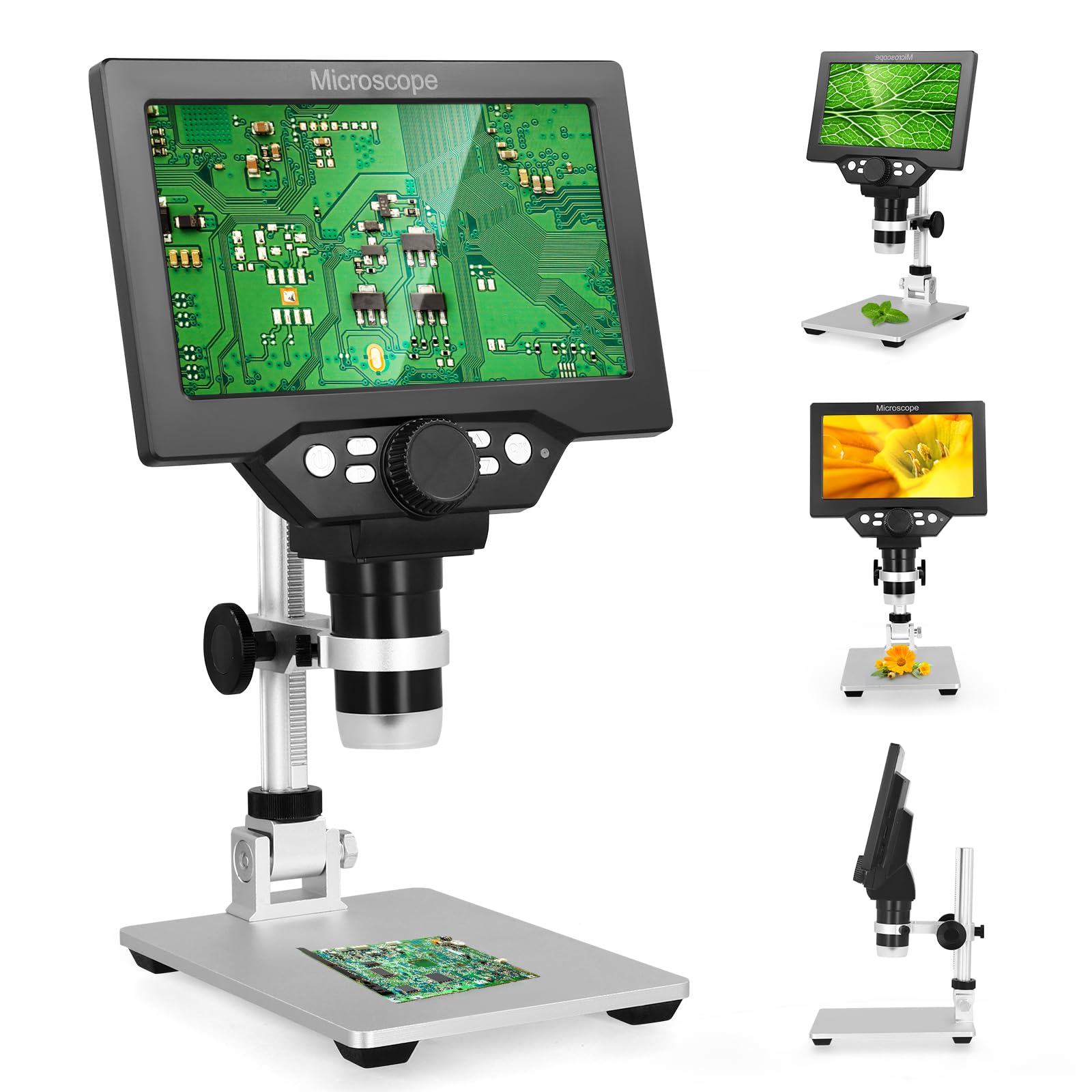 Microscopio digitale 7 pollici, G1200 LCD 3000 mAh USB, registrazione video FHD 1080P, risoluzione 1-1200X, 8 luci LED regolabili per adulti/bambini