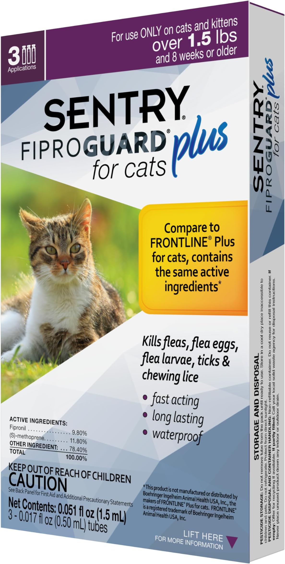 Sentry 3 Count Fiproguard Plus for Cats Squeeze-On over, 1.5-Pound