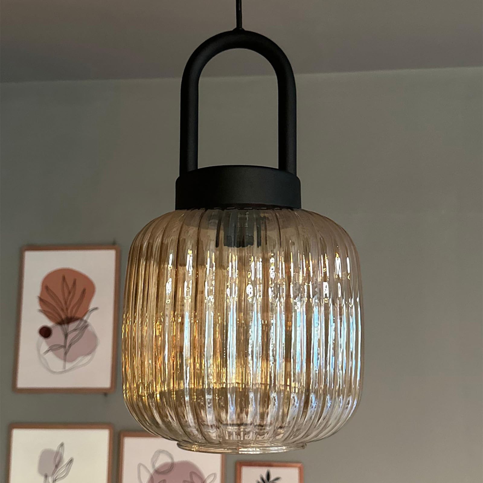 bamyum Mopa Hanging Lamp Glass, Pendant Light 20 cm, Modern Metal Kitchen Island Lights, E27 Glass Lamp Shades, Hanging Light for Living Room and Dining Room, Industrial Pendant Light
