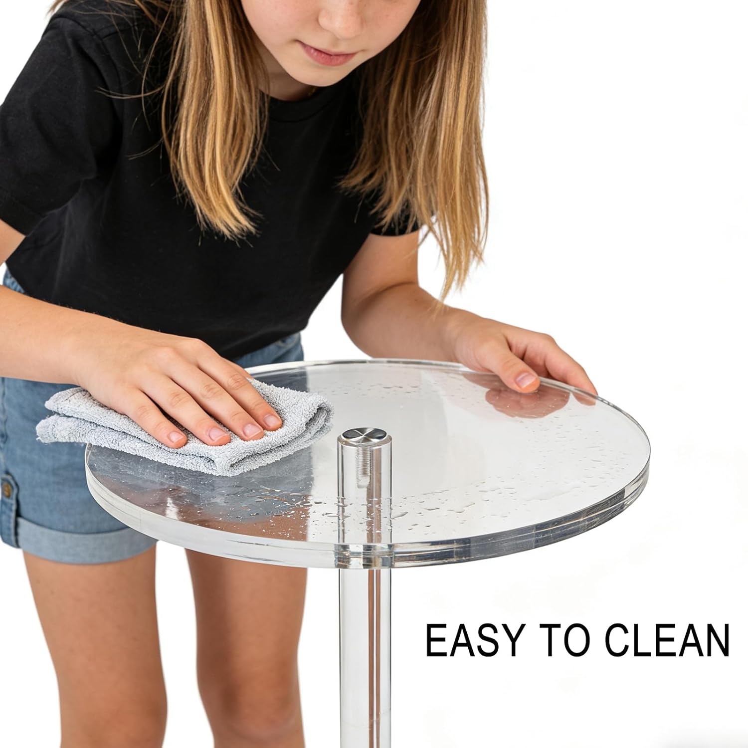 Acrylic End Table，Drink Table for Small Space，Coffee Table，Clear Side Table for Living Room,Outdoor，Office，Bedroom and Easy to Install
