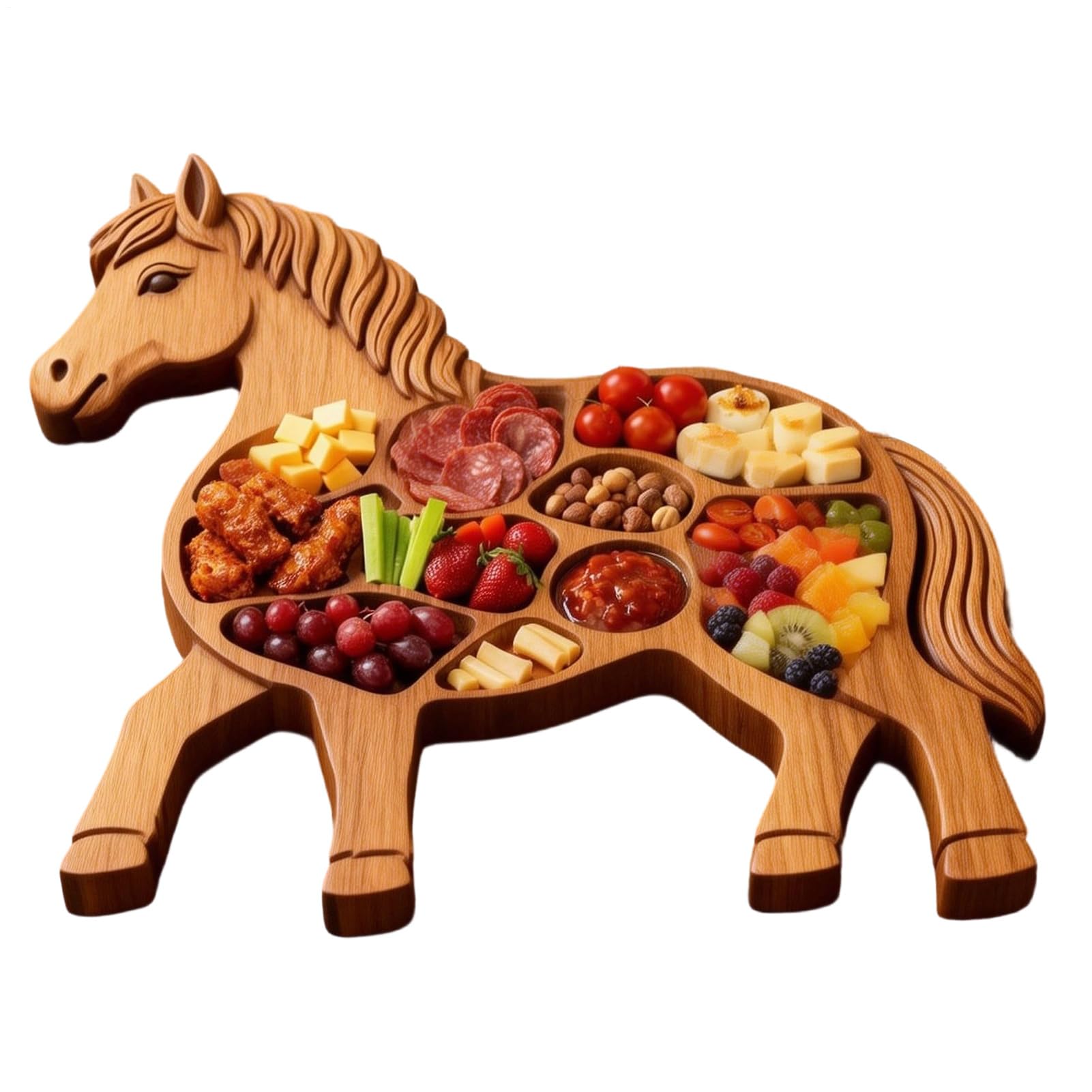 Horse Charcuterie Board - Horse Shaped Cheese Serving Tray - Rustic Appetizer Platter - for Fruit Meat Cookie Nut Cheese Home Party Banquet Family Gathering Holiday Kitchen Dinner Snack