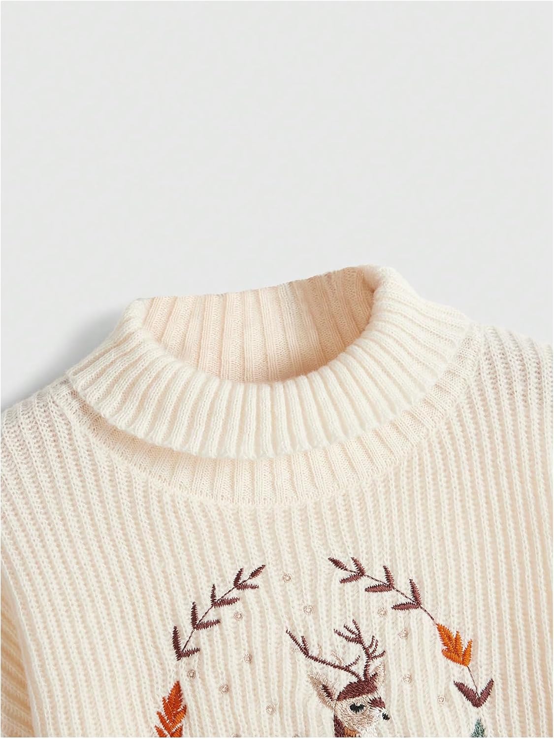 SHENHE Women's Mock Turtleneck Lantern Sleeve Embroidered Loose Fit Cropped Sweater Pullover - Image 3