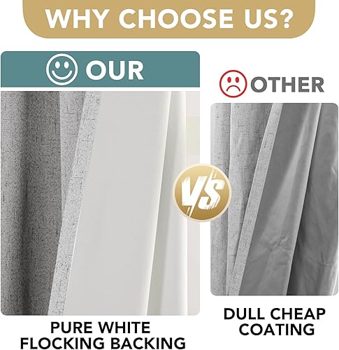 Miniatura 3 de H.VERSAILTEX Cortinas 100% opacas con aislamiento térmico, texturizadas, de lino, bloqueo completo de calor y luz, para sala de estar y dormitorio,