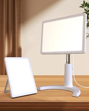 Light Therapy Lamp, 3 in 1 UV-Free Full Spectrum Sunlight Table Lamp | 12000 Lux Sun Lamp with Adjustable 10 Brightness 5 Color Modes, Timer, Height, Angle& Detachable Stand, White