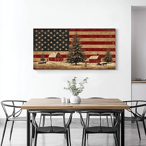 Miniatura 2 de 30"x 60" Canvas Wall Art Country Winter Scene Christmas Tree Red Barn Vintage Framed Pictures Painting Prints Large Wall Art for Living Room Bedroom