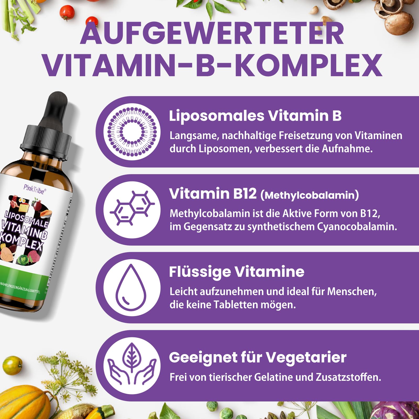 Vitamina B Complex Liposomal - Complejo de Vitaminas B en Forma Líquida de Alta Dosis con las 8 Vitaminas B, Sin Aditivos, 60 ml (Paquete de 4)