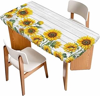Sunflower Table Cloths for 4 Foot Rectangle Tables, Vintage Yellow Flowe...