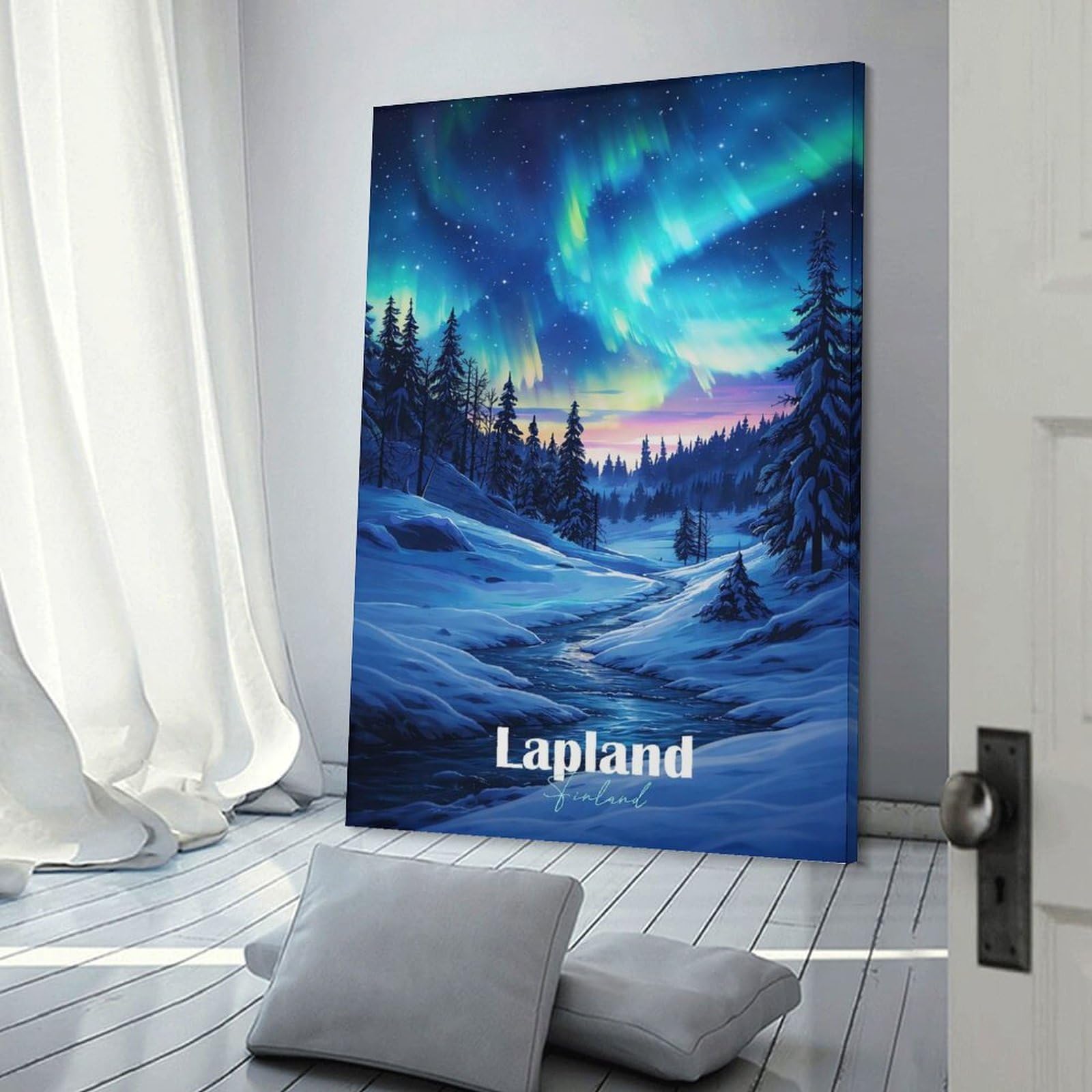 Junmoney Lapland Finland Aurora Borealis Home Decor Wall Art 20x30inch(50x75cm), for Living Room, Lounge Or Sitting Room, A Home Accent with Warm Character