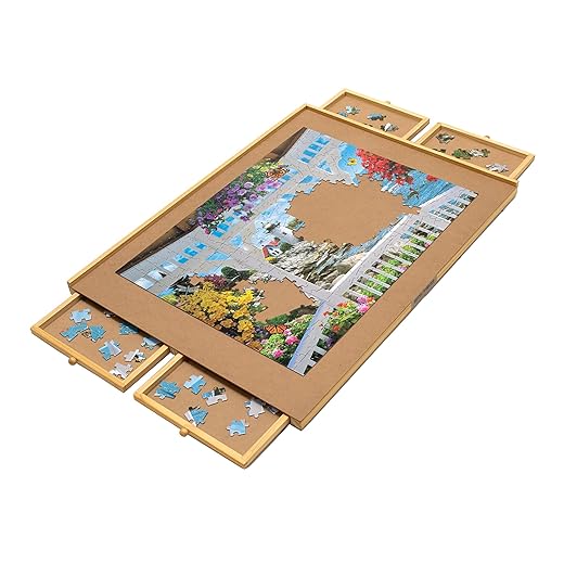 Bits and Pieces - 1500 Piece Puzzle Board with Drawers - Jumbo Wooden Puzzle Plateau – Portable Puzzle Table 26"x 34" - Tabletop Deluxe Jigsaw Puzzle Organizer and Puzzle Storage System – Gift for Mom