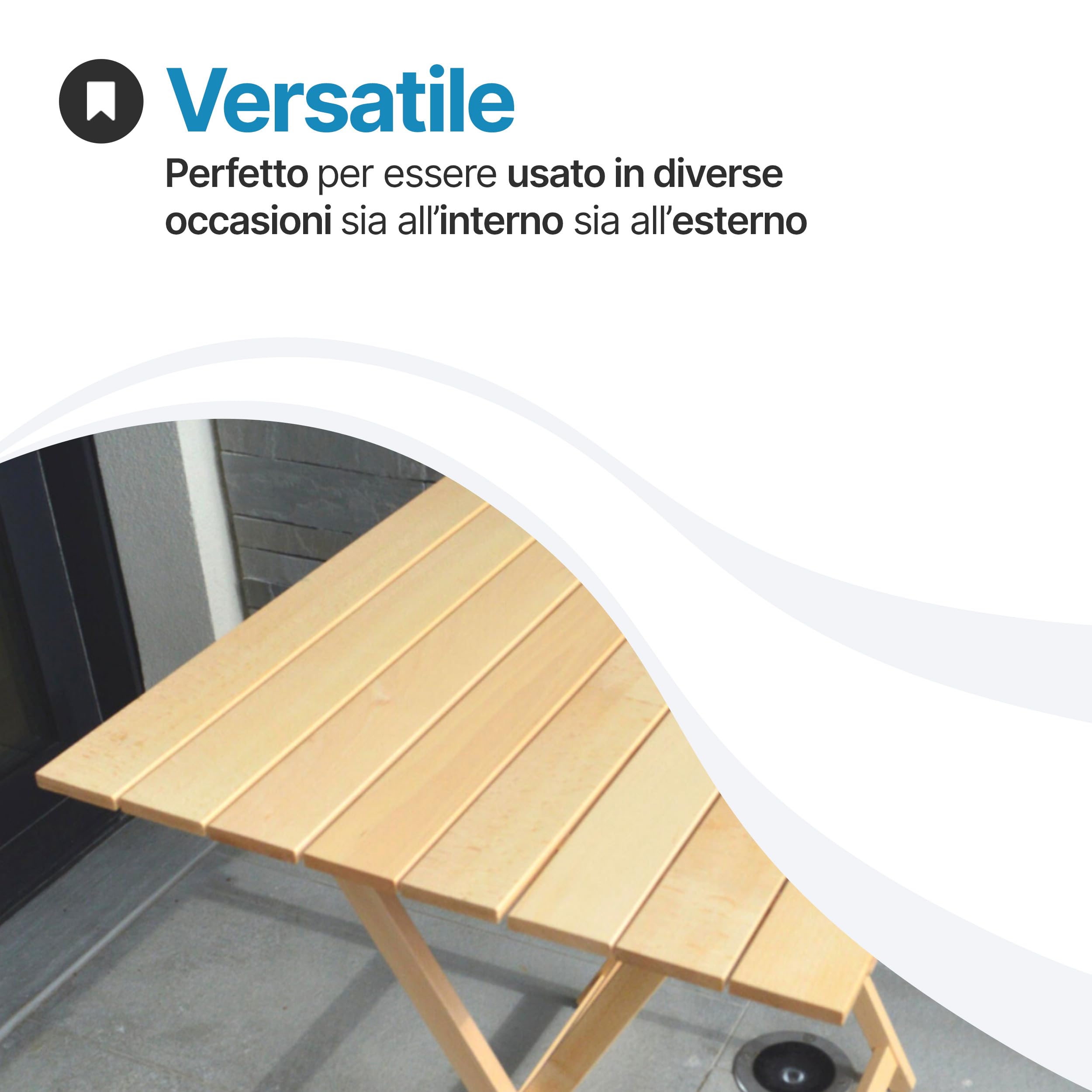 Tomaino - Tavolo Pieghevole Legno Quadrato Salvaspazio - Tavolo Richiudibile Da Interno ed Esterno - Tavolino Richiudibile Portatile per Giardino, Balcone, Campeggio
