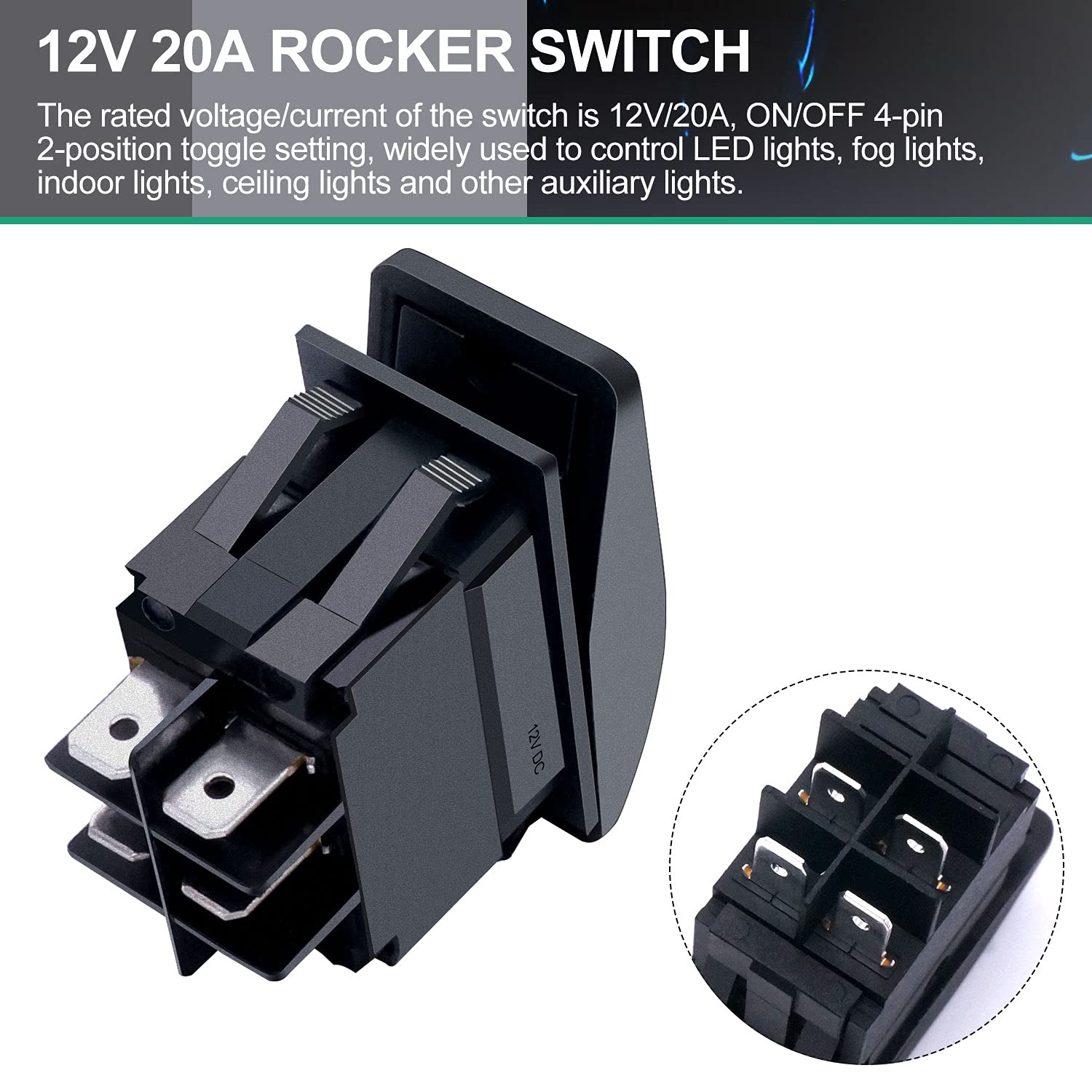 12v Switch 12V 20A Waterproof ON-OFF SPST 3 Pin Round Kit Rocker Switch