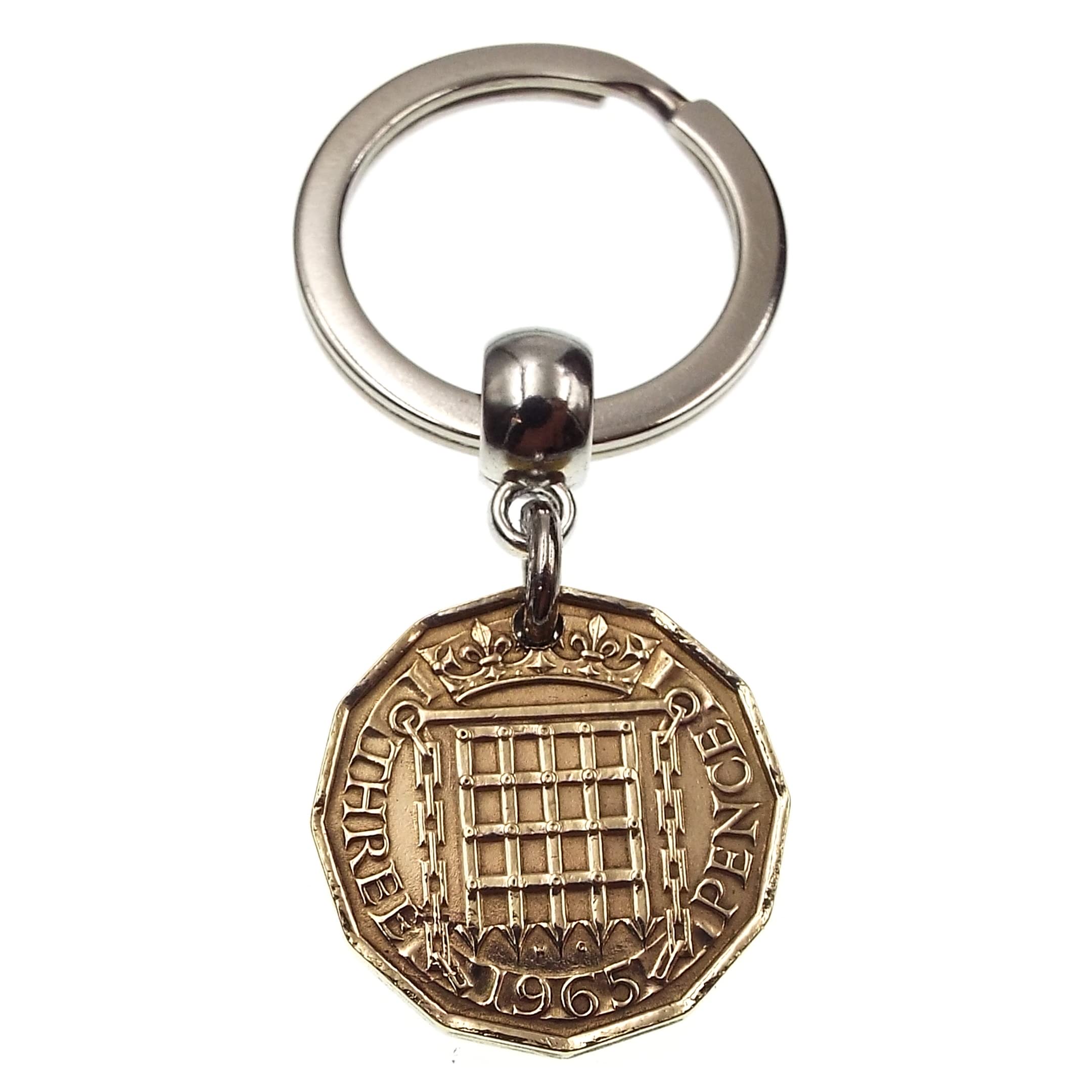 A Silver Dream 1965 Brass Threepence Coin Keyring Birthday Anniversary Retirement His Hers Men Women